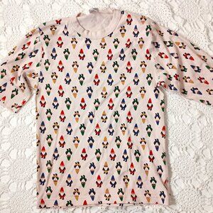 Hanna Andersson T shirt Gnome Print Organic Cotton Knit Ivory Crew Medium Women